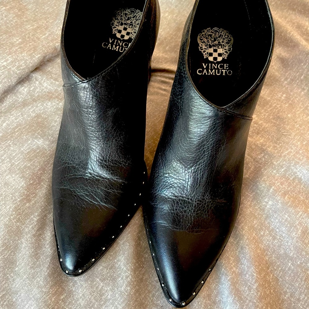 Black leather booties